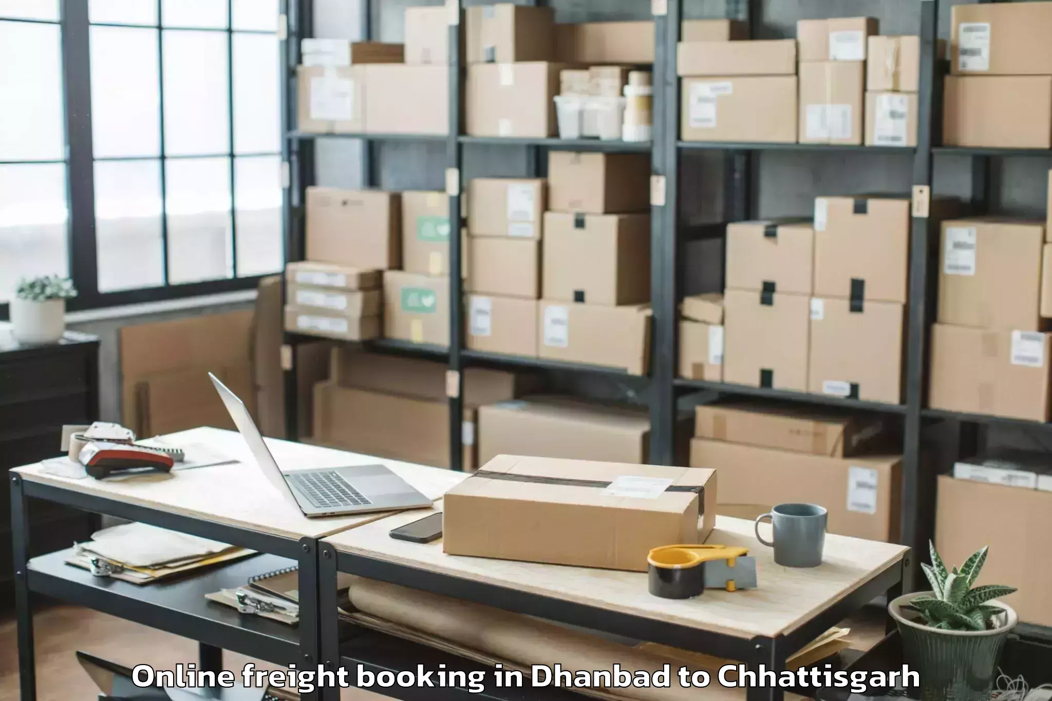 Trusted Dhanbad to Manendragarh Online Freight Booking